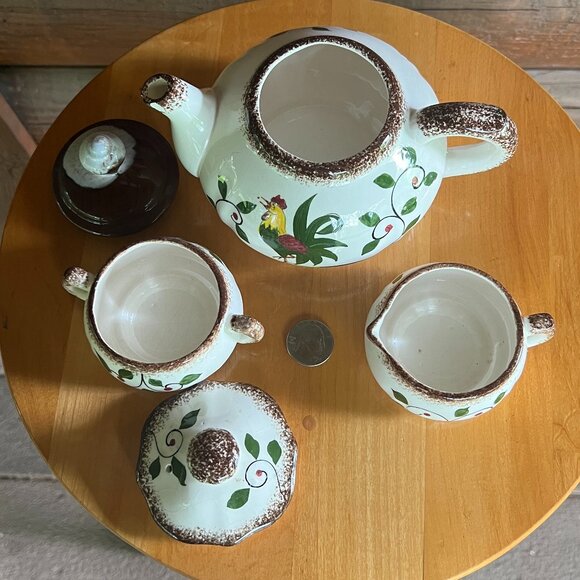 RARE Vtg Mid-Century Rooster Napco Japanese Teapot, Sugar Bowl, Creamer Set - Picture 3 of 6
